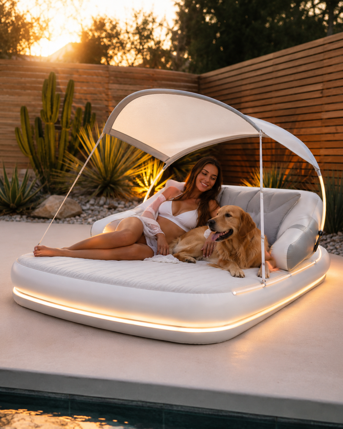 SnuggleShade™ Lettino Gonfiabile per Te e il Tuo Cane – Con Tettuccio Parasole e Base Illuminata