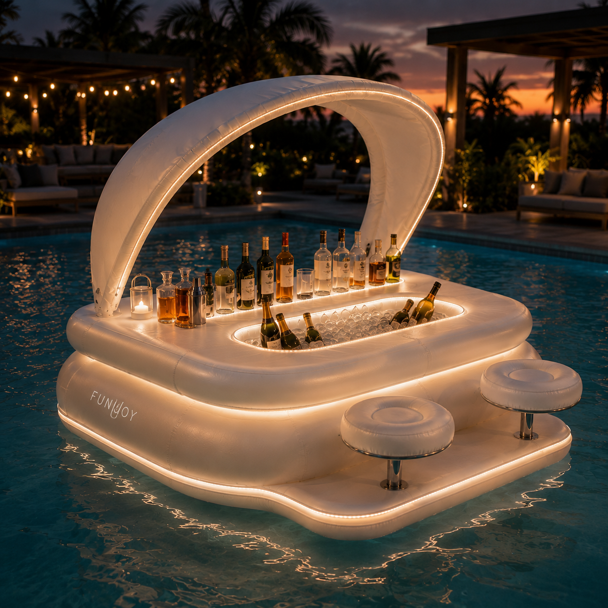 LagoonBar™ Bar Galleggiante da Piscina – Bar Gonfiabile con Vasca Portaghiaccio e Tettuccio Parasole