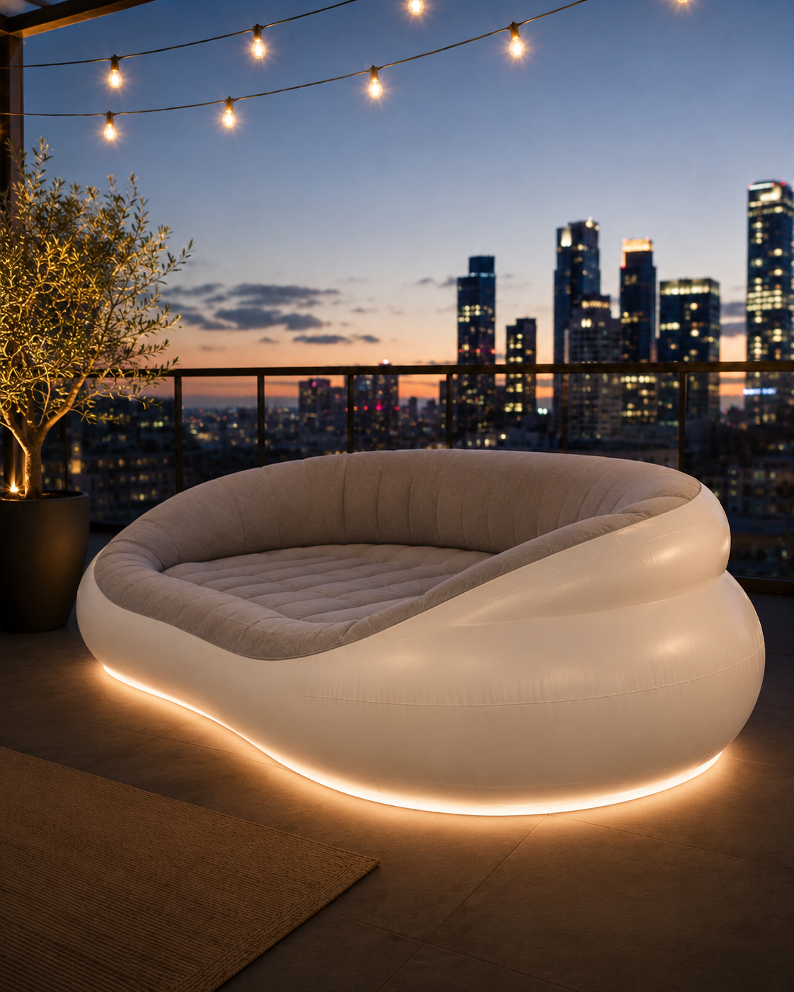 SkyLounge™ Divano Gonfiabile da Balcone – Seduta di Lusso con Illuminazione d’Atmosfera per Rooftop e Terrazze