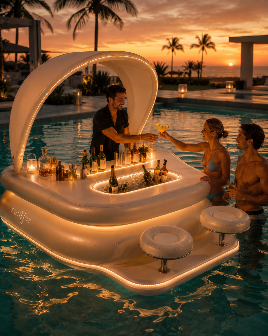 LagoonBar™ Bar Galleggiante da Piscina – Bar Gonfiabile con Vasca Portaghiaccio e Tettuccio Parasole