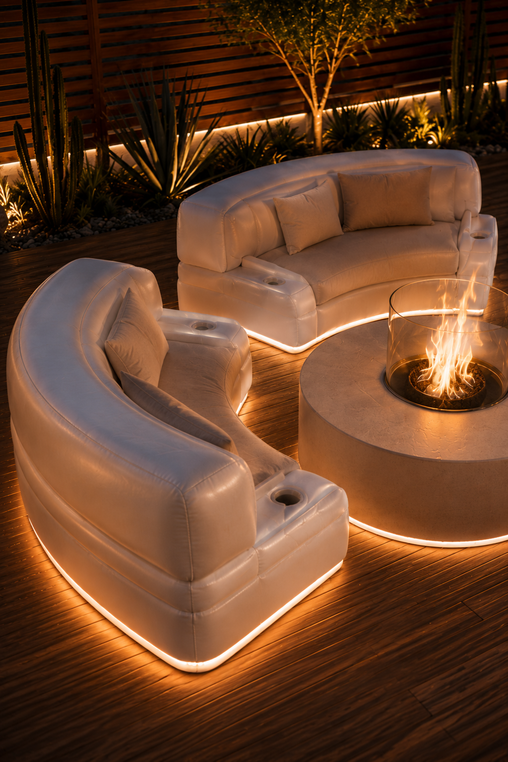 CircleFire™ Lounge Gonfiabile Modulare Circolare – Sedute Curve Illuminate per 4–8 Persone
