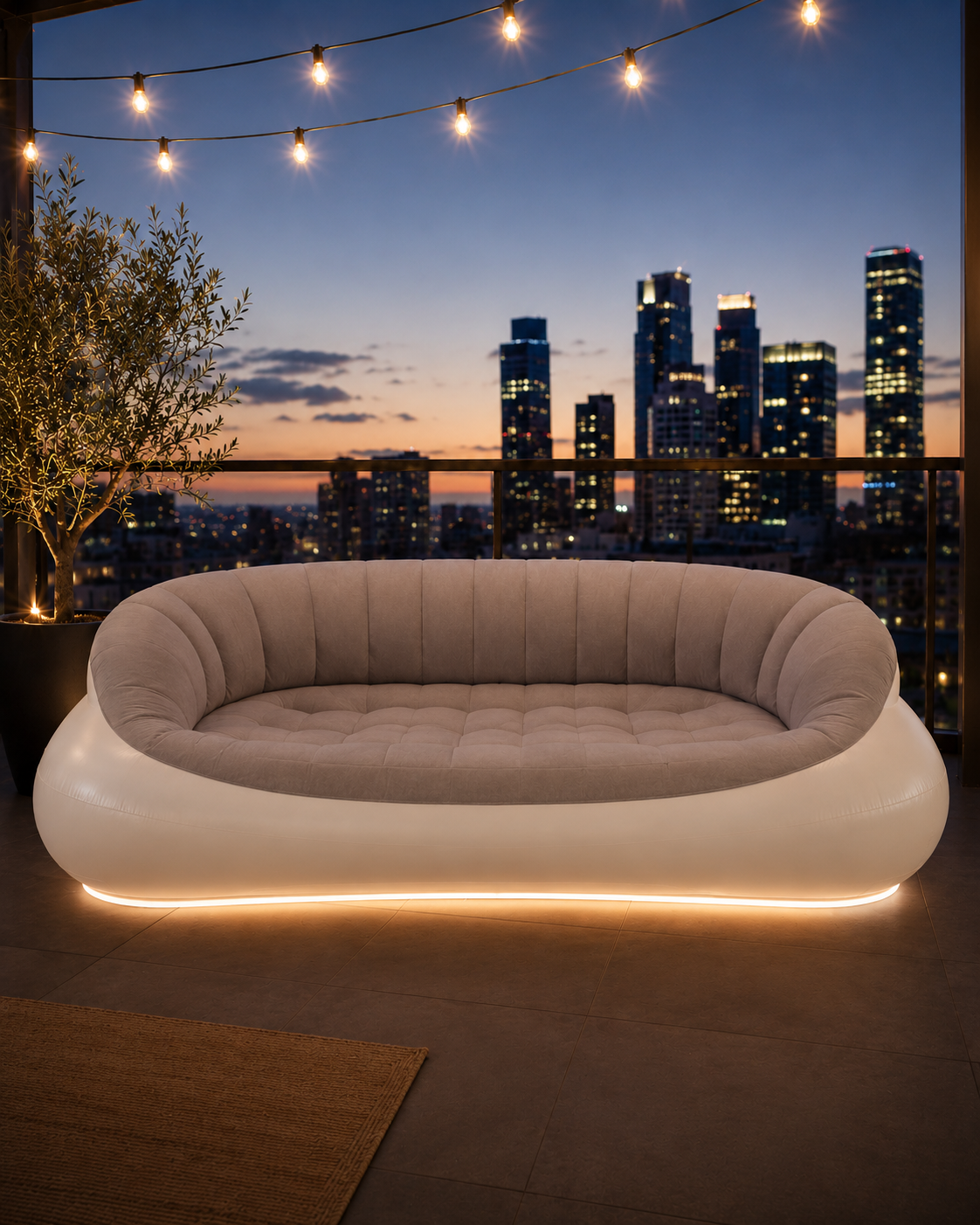 SkyLounge™ Divano Gonfiabile da Balcone – Seduta di Lusso con Illuminazione d’Atmosfera per Rooftop e Terrazze