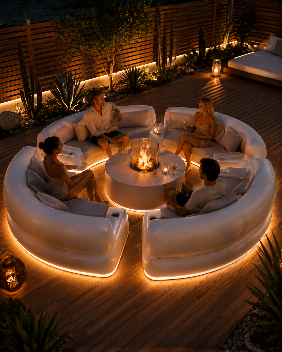 CircleFire™ Lounge Gonfiabile Modulare Circolare – Sedute Curve Illuminate per 4–8 Persone