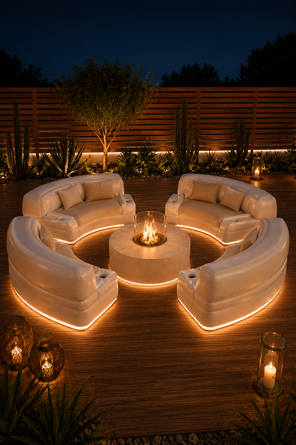 CircleFire™ Lounge Gonfiabile Modulare Circolare – Sedute Curve Illuminate per 4–8 Persone