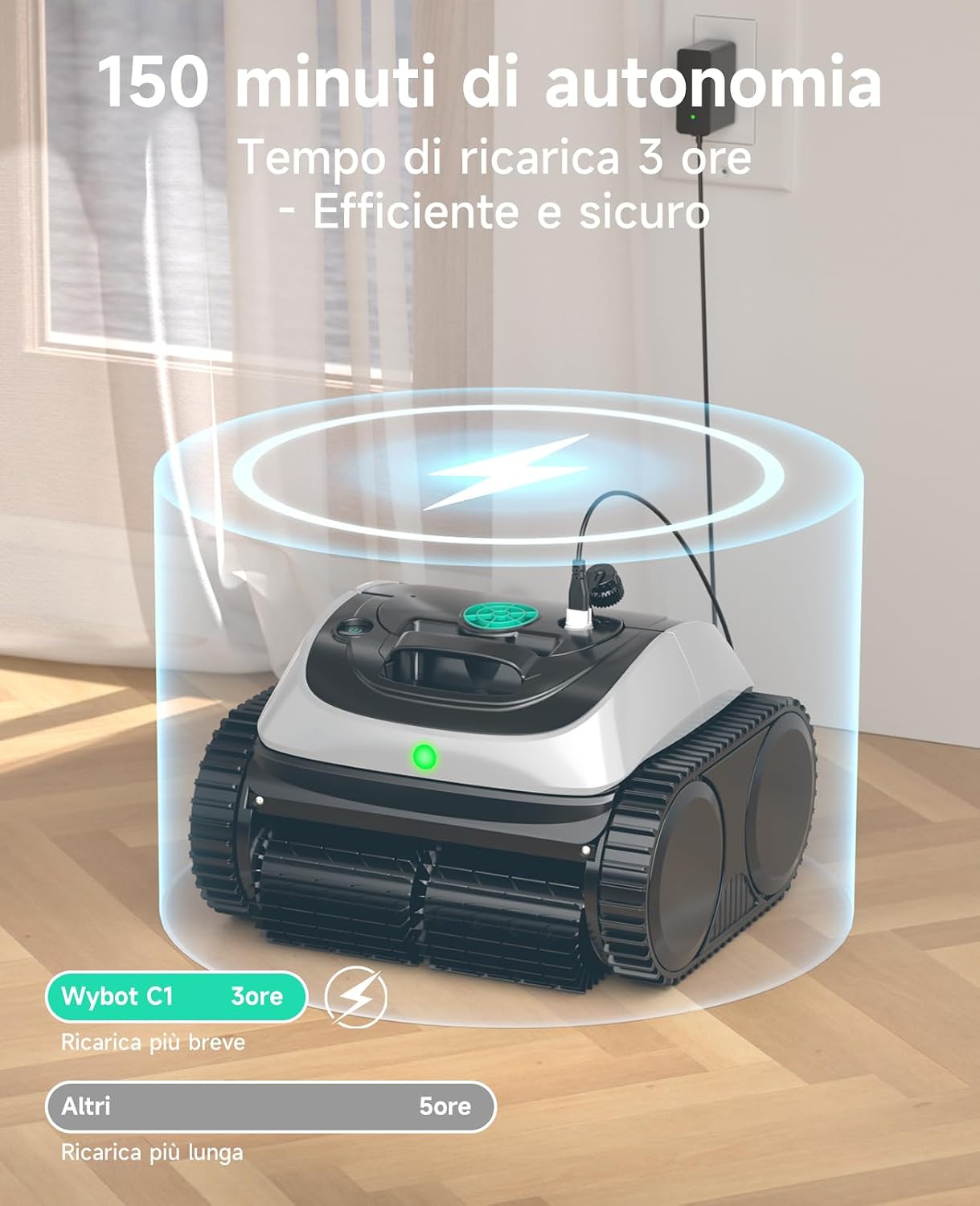 WYBOT C1 – Robot Piscina Senza Fili con Pulizia Completa e 150 Min di Autonomia