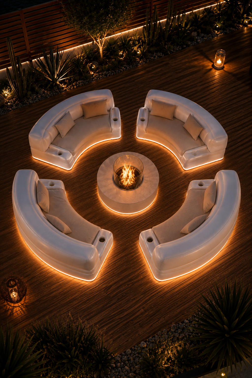 CircleFire™ Lounge Gonfiabile Modulare Circolare – Sedute Curve Illuminate per 4–8 Persone
