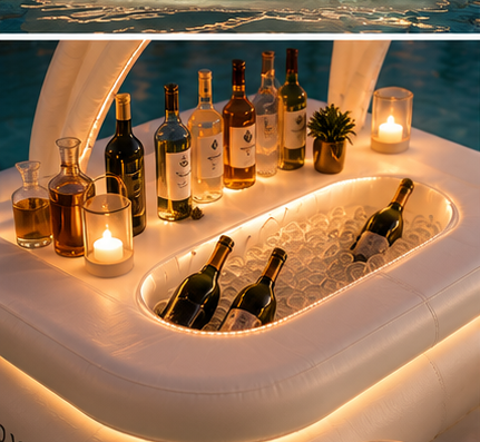 LagoonBar™ Bar Galleggiante da Piscina – Bar Gonfiabile con Vasca Portaghiaccio e Tettuccio Parasole